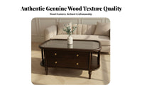 Entirely Wooden Wood Construction Coffee Table with Drawers Fully Assembled Coffee Table with Drawers and Shelf Vintage Design Household Furniture Carved Leg features for Apartment Dwellers, Homeowners, Families, Living Room, Lounge Area, Home Office