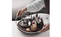 Metal Serving Tray Curved Handles Home Decor Item Stable Base Tableware