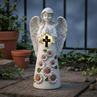 LED Lights Solar Angel Statue Automatic On/deactivate Lighted Angel Figurine Weather Resistant for Balcony, Patio, Gravesite