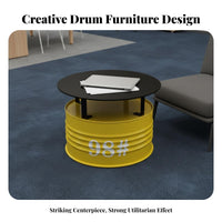 Oil Drum Table and Chair Set Utilitarian Aesthetic Cafe Seating Retro Aesthetic Space-Saving Size for Interior Designers
