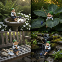 Fishing Gnome Garden Statue, Old Man Dwarf Figurine for Outdoor Patio Decor