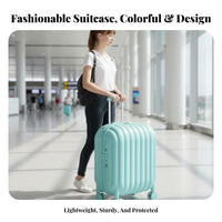 Hardside Hand Luggage Bread-Inspired by Look Ribbed Rigid-Case Suitcase Stylish Design Rolling Bag for Travelers, Wotravelers, Holiday, Airport