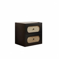 Vintage Aesthetic Rattan-Front Drawer Cabinet Mid-Century-Century Modern Rattan Front Cabinet Boho Aesthetic Nightstand Compact Footprint for Interior Design Enthusiasts, Apartment Dwellers, Homeowners, Guest Room, Entryway, Hallway, Home Office