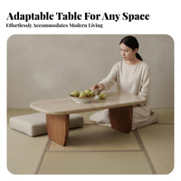 Rectangular Travertine Coffee Table Wabi-Sabi Design Home Furniture Natural Stone Top sturdy Wood Legs for Interior Designers