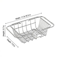 Stainless Steel Dish Rack and Telescopic Sink Basket, Bowl and Plate Rack with Coated Handles, Space Saving Modern Kitchen Accessory Over Sink