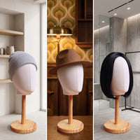 Hat Display Model Head with Wood Stand Cloth-Covered Hat Display Stand with Wooden Base Detachable Mannequin Head for Boutiques, Milliners