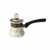 European Retro Design Turkish Coffee Pot Ornate Gold Decal Arabic Coffee Pot Crystal Knob Lid Long Handle Ibrik for Home Kitchen, Gift