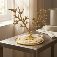 Deer Branching Jewelry Stand Gold Tone Branching Jewelry Tray Decorative Decor Piece