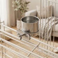 Bird Feeder Cup, Stainless Steel Single Bowl with Rolled Edge, Hanging Feeding Dish for Parrot Budgie Cockatiel, Steel Bowl Case