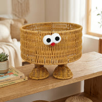 Decorative Woven Basket with Face Rattan Wicker Storage Bin Natural Open-Top for Children, Desktop, Bedroom, Bedside Table