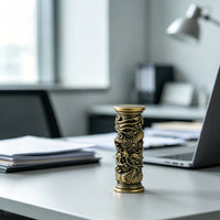 Dragon Pillar Ornament with Raised Design Antique Style Pillar Carving Miniature Ornament for Desk