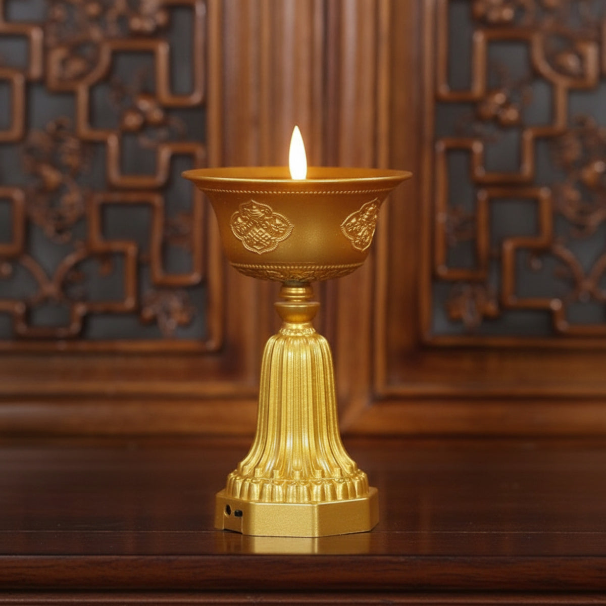 Rechargeable Buddhist Butter Lamp Gold-Colored LED Butter Lamp Chalice-Shaped Decorative for Buddhists, Practitioners, Home Altar, Shrine, Prayer Room, Temple