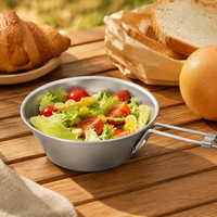 Titanium camping bowl 300ml, outdoor cooking bowl with handle, ultra-light & corrosion-resistant for hiking, includes drawstring bag