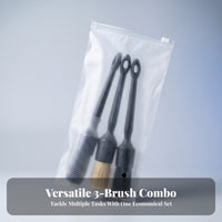3 Pieces Long Handle Car Detailing Brush Set Zippered Mesh Bag Auto Detailing Brushes Hanging Hole Car Cleaning Brush Kit Multi-Purpose for Tight Areas
