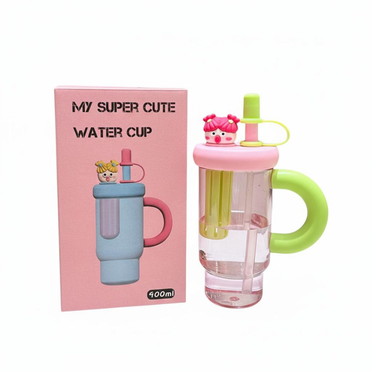 Large Capacity Straw Cup Cute Cartoon Design Handled Water Cup Portable Tumbler Handle Grip for Women, Girls, Cycling, Travel, Outdoor