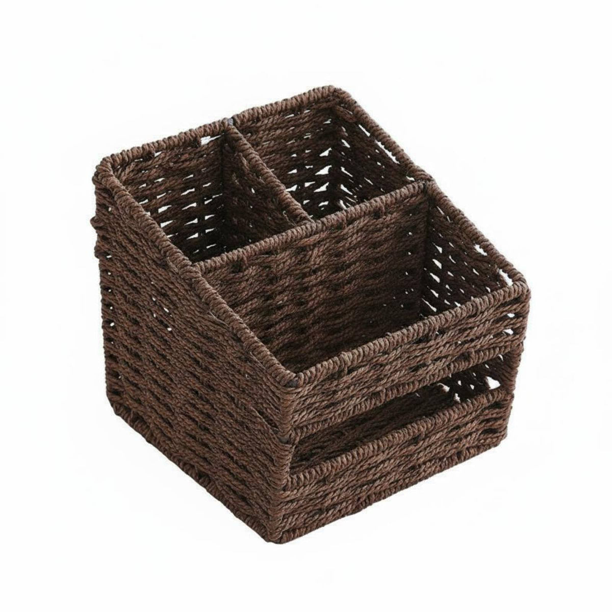 Handwoven Multi-Compartment Woven Basket Decorative Accent Multi-Compartment Desk Organizer Sturdy Construction Entryway Key and Mail Holder No Assembly Required for Office, Coffee Table