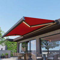 Electric Awning, 5m, Red & White Stripes, Sun Shade, Outdoor, For Balcony & Terrace, Aluminum Alloy, Automatic Retractable