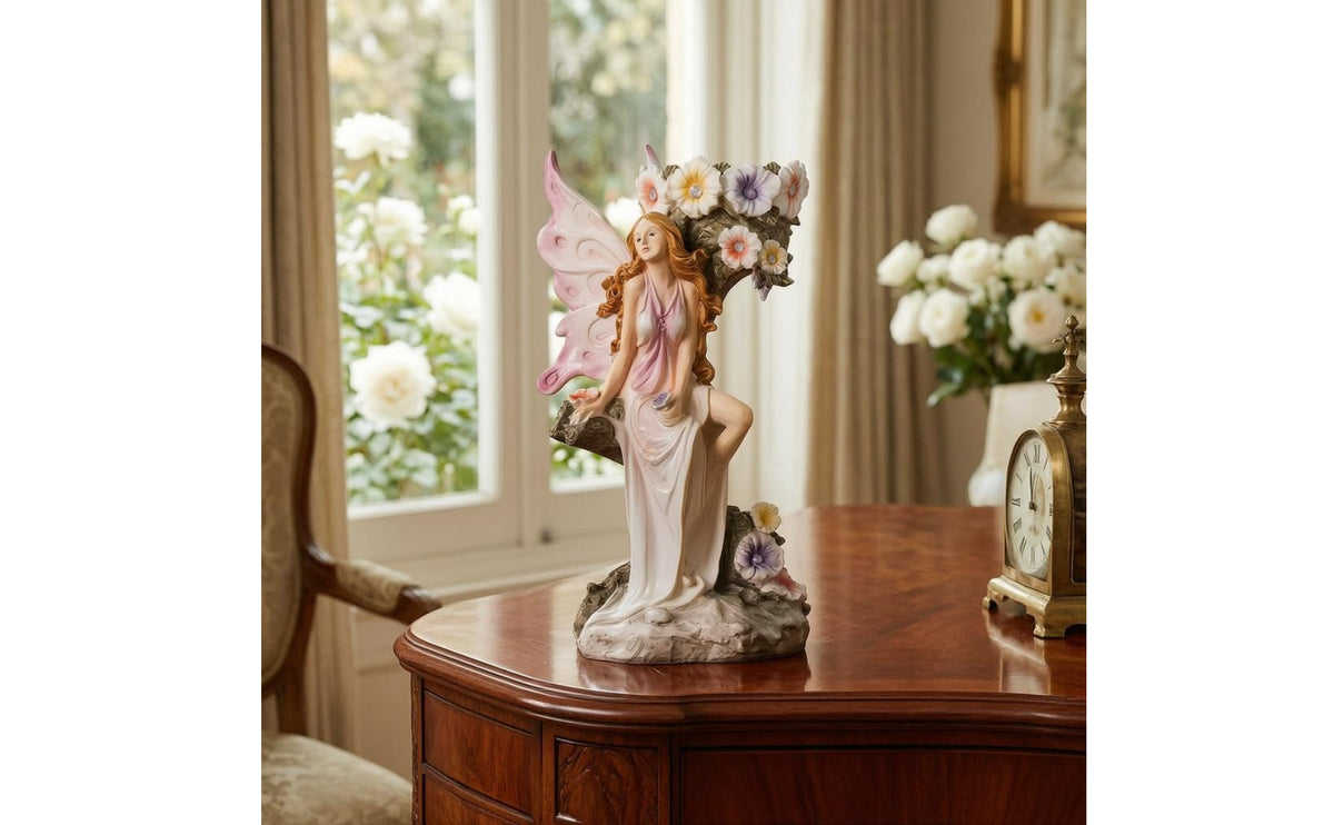 Fairy Vase Ornament Multicolor Seated Fairy Statue Carved Foundation