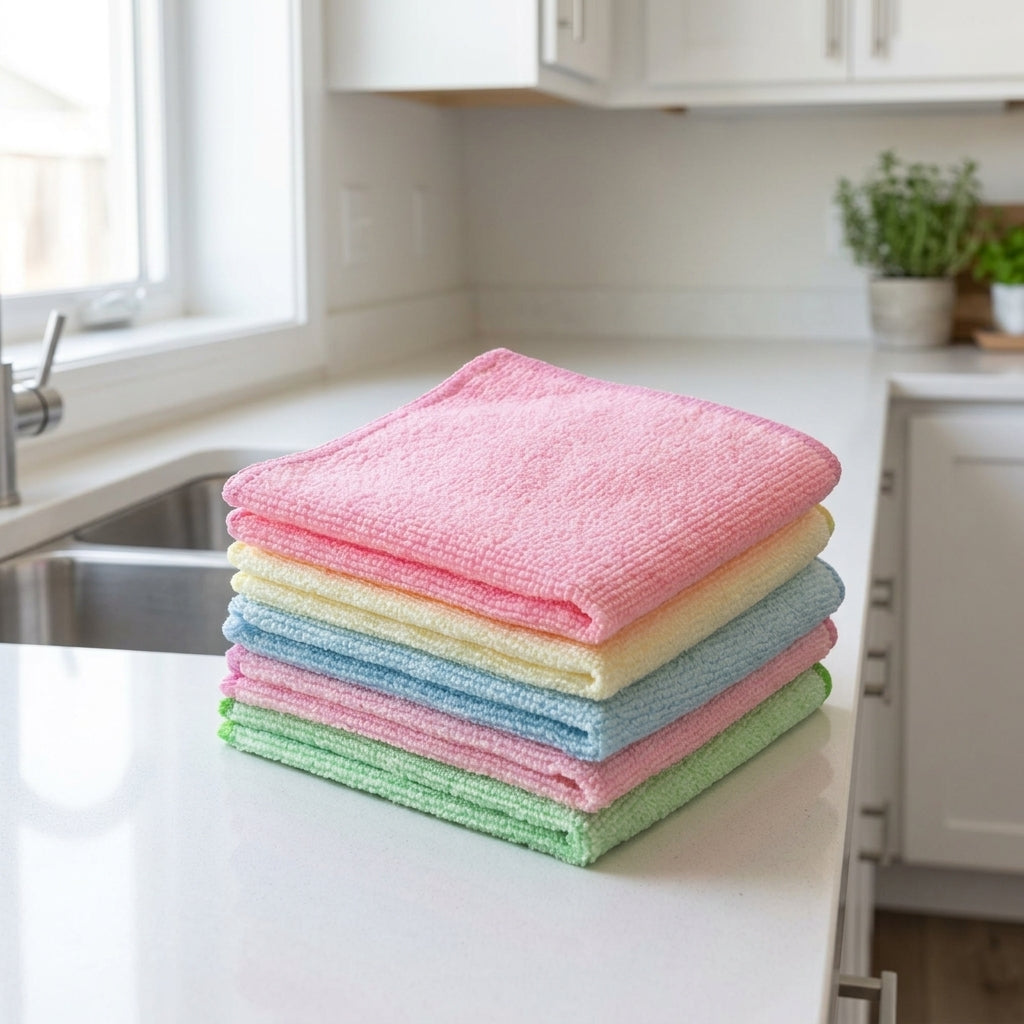 Highly Absorbent Microfibre Cloth and Cleaning Cloths, Quick-Drying Cleaning Cloths for Dishes, Textured 25x25cm Size, Random Solid Colors