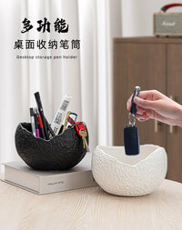 轻奢鞋柜门口进门入户玄关放钥匙的收纳盒摆件客厅遥控器装饰托盘 蛋形收纳筒--素白