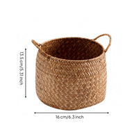 Handwoven Rattan Basket Finish Home Organizer Look for Desktop, Display