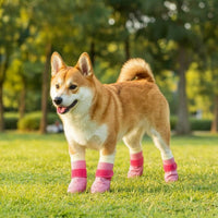 4 Pieces Dog Shoes with Slip-Resistant Sole Wear-Resistant Paw Protectors with Knitted Upper Anti-Skid Dog Socks with Grippers for Dogs, Pets