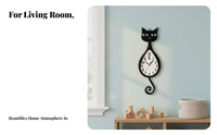 Cat Shaped Wall Clock Decorative Swinging Tail Cat Clock Battery Operated House Decoration for Kids, Bedroom, Living Room, Nursery