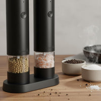 2 Pieces Ceramic Grinding Core Rechargeable Pepper Grinder with Stand Single-Press Operation USB Charging Pepper Mill Adjustable Coarseness Rechargeable Seasoning Mill Built-in LED Light for BBQ, Dining Table