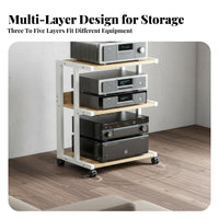 With Lockable Wheels High-Fidelity Equipment Rack Heavy Duty Multi-Tier Amplifier Stand Stable and Long-Lasting Rolling Audio Component Rack Easy to Assemble for Audiophiles, Home Theater, Living Room, Study