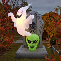 Lighted Inflatable Tombstone with Ghost Outdoor Inflatable Ghost with Tombstone Spooky Inflatable Halloween Decoration Scary for Lawn