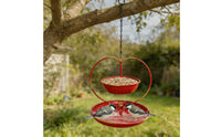 Heart-Shaped Hanging Bird Feeder with Chain Iron Bird Feeder with Two Bowls Two-partBowl Decorative for Gardeners, Garden, Backyard, Patio