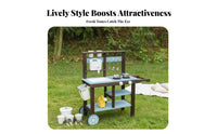 Built-in Sink Outdoor Wooden Play Kitchen Light Blue Panels Kids Outdoor Kitchen Storage Shelves Pretend Cooking Playset Cabinet-Style