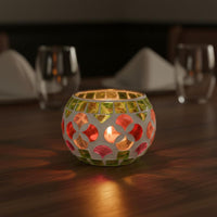 Mosaic Glass Candle Holder Romantic Atmosphere Colorful Mosaic Candlestick Elegant Look Colorful Patchwork Candlestick for Bar, Restaurant, Party