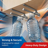 Cabinet Hanging Holder for Under Storage, Kitchen Organizers and Paper Roll with Double Rod