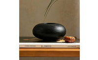 Vase with Woodgrain Texture Textured Oval Vase Low-Profile Vessel for Shelf Styling, Tabletop Display