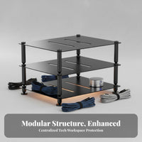 All-Metal Construction Modular Audio Rack Shock-Absorbing Feet Multi-Tier Amplifier Stand Powder Coated Finish Desktop Equipment Shelf Vented Shelves for Audiophiles, Home Studio