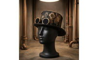 Decorative Flower and Gear Steampunk Hat with Goggles Adjustable Chin Strap Steampunk Top Hat Handmade Headwear