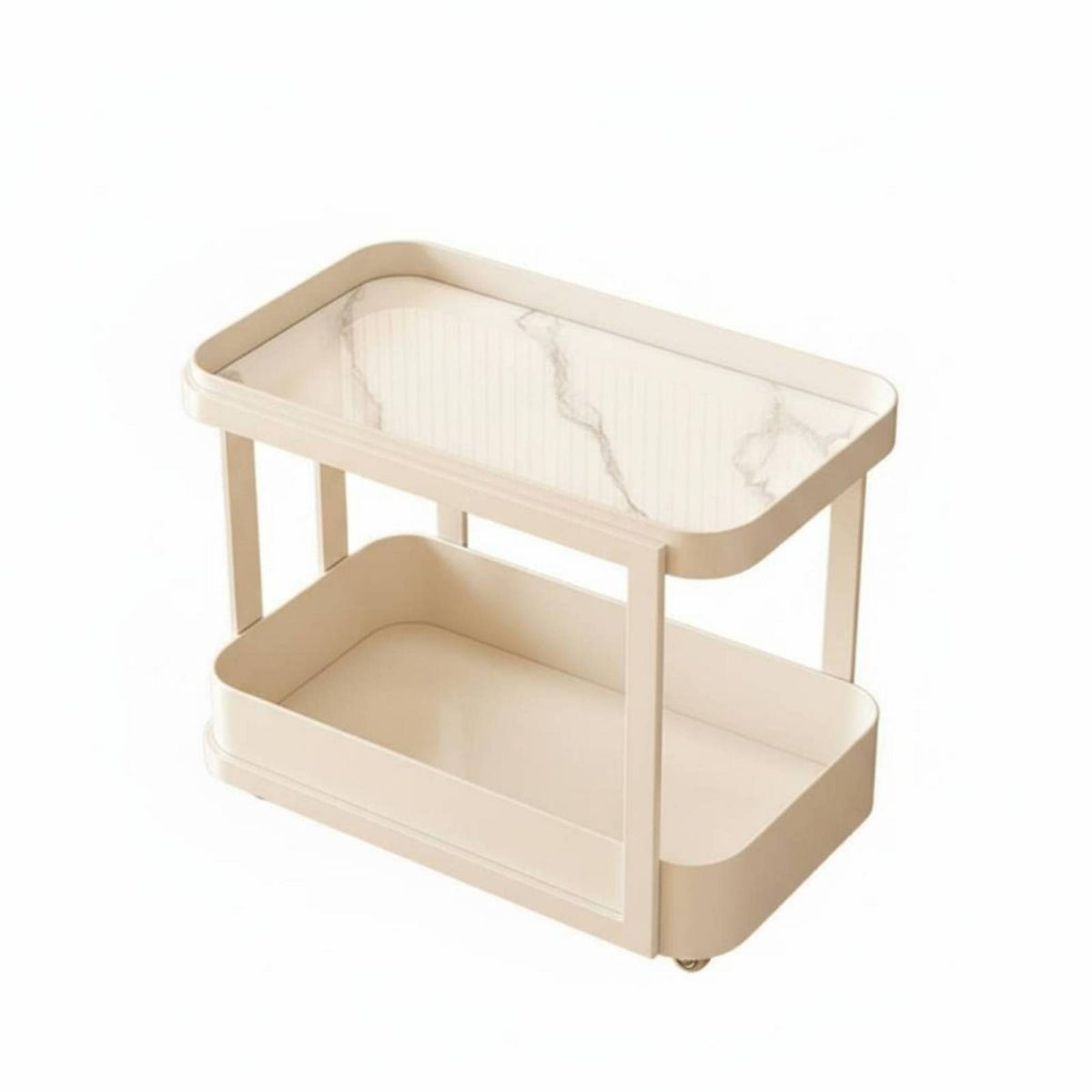 Movable with casters 2-Tier Rolling Stand Mobile 2-Tier Oval Trolley Luxury Design Wheeled Side Table Multi-Functional for Apartment Dwellers, Homeowners, Party Hosts, Living Room, Bedroom, Office, Kitchen