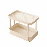 Movable with casters 2-Tier Rolling Stand Mobile 2-Tier Oval Trolley Luxury Design Wheeled Side Table Multi-Functional for Apartment Dwellers, Homeowners, Party Hosts, Living Room, Bedroom, Office, Kitchen