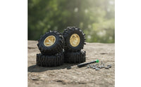 4 Pieces RC Crawler Wheel and Tire Set 1/30 Scale RC Crawler Tires with Brass Hubs Wheel and Tire Set All-Terrain Wheels Deep