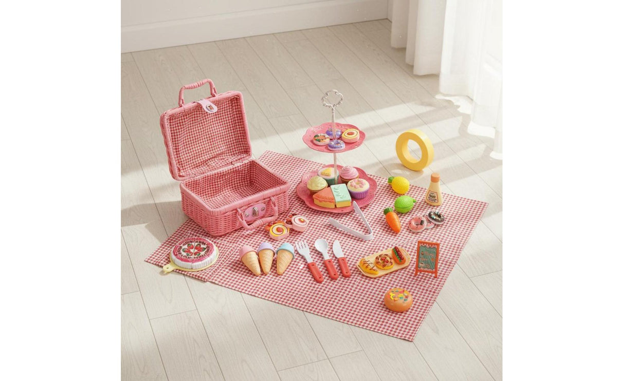 43 Pieces Pretend Picnic Basket Set Realistic Design Assortment Picnic Basket Kids Afternoon Tea Playset for Young Children