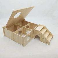 4 Chamber Hamster House with Removable Roof Hamster Hide, Multi-Layer Board Hideaway for Small Animals, Tool Assembly Indoor Shelter