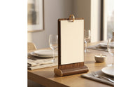 Wood-Grain Flip Table Sign Tabletop Multi-Page Flip Sign Holder Double-Sided Desktop Display with Clear Pages Transparent for Restaurants