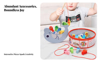 Develops Fine Movement Skills 3-in-1 Wooden Game Set Promotes Hand-Eye Coordination Lacing and Stacking Toy Water-Based Paint Wooden Aquatic Creature Lacing Beads Splinter-Splinterless Polished Edges for Preschoolers, Toddlers, Travel