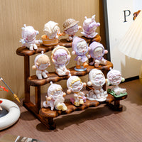 胡桃木色盲盒收纳展示架泡泡玛特手办置物架玄关小摆件阶梯整理架 原木色二层手办娃娃展示架