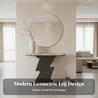 Narrow Profile Entryway Display Table Sintered Stone Top Sculptural Pedestal Console Modern Design Home Furniture Heat-Resistant for Interior Designers, Decorators, Art Lovers, Foyer, Small Areas, Living Room, Behind Sofa