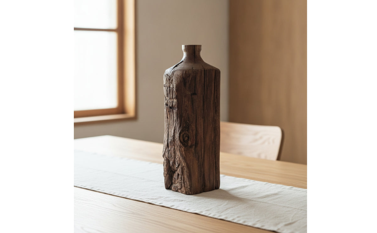 Wooden Vase Imperfection-Appreciating Bottle Vase Minimalist Flower Holder for Essentials-Focused Decorators, Tea Room