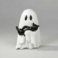 Halloween Ghost with Black Cat Cute Ghost Cat Figurine Tabletop Decoration Festive for Shelf, Desk, Party