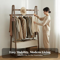 Integrated Laundry Basket Rolling Valet with Hamper Floor Standing Freestanding Clothes Rack Sturdy Garment Stand Space-Saving for Apartment Dwellers, Students, householders, Bedroom, Entryway, Dorm Room, full-length Closet