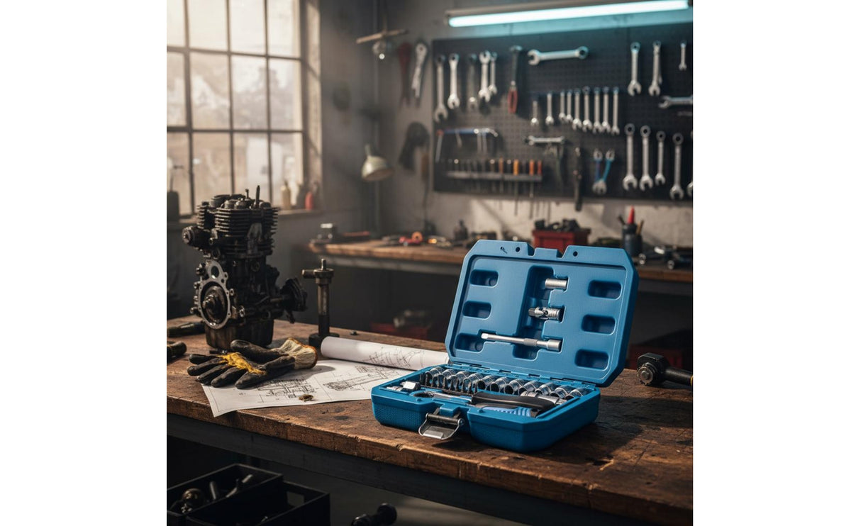 29 Pieces Adapter Included Pass-Through Socket Set CR-V Steel 12-Point Socket Wrench Set Extension Bar Compact Design for Mechanics
